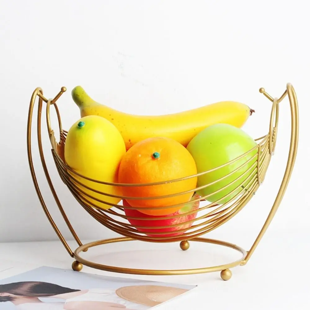 Gold Fruit Vegetable Basket Creative Iron Wire Hammock Shaped Storage Plate Fruit Container Fruit Storage