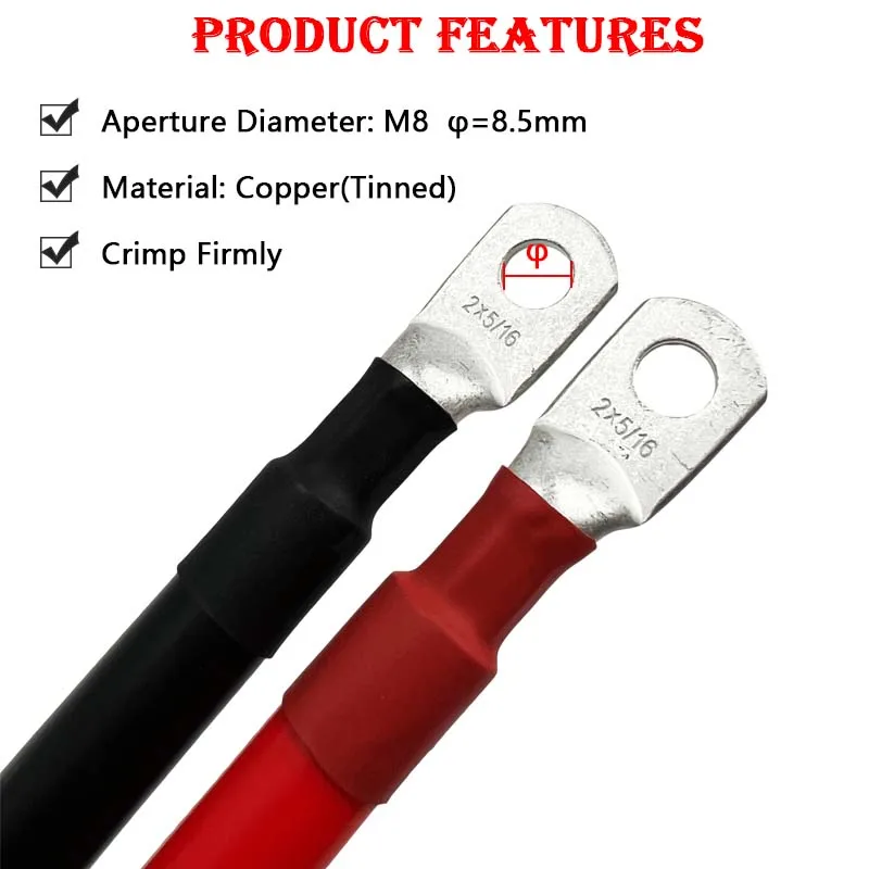 New Energy Battery Connection Line Car Battery Cable 0 2 4 6 8 AWG With M8 Connector Tinned Copper Solar Connection Wire for car