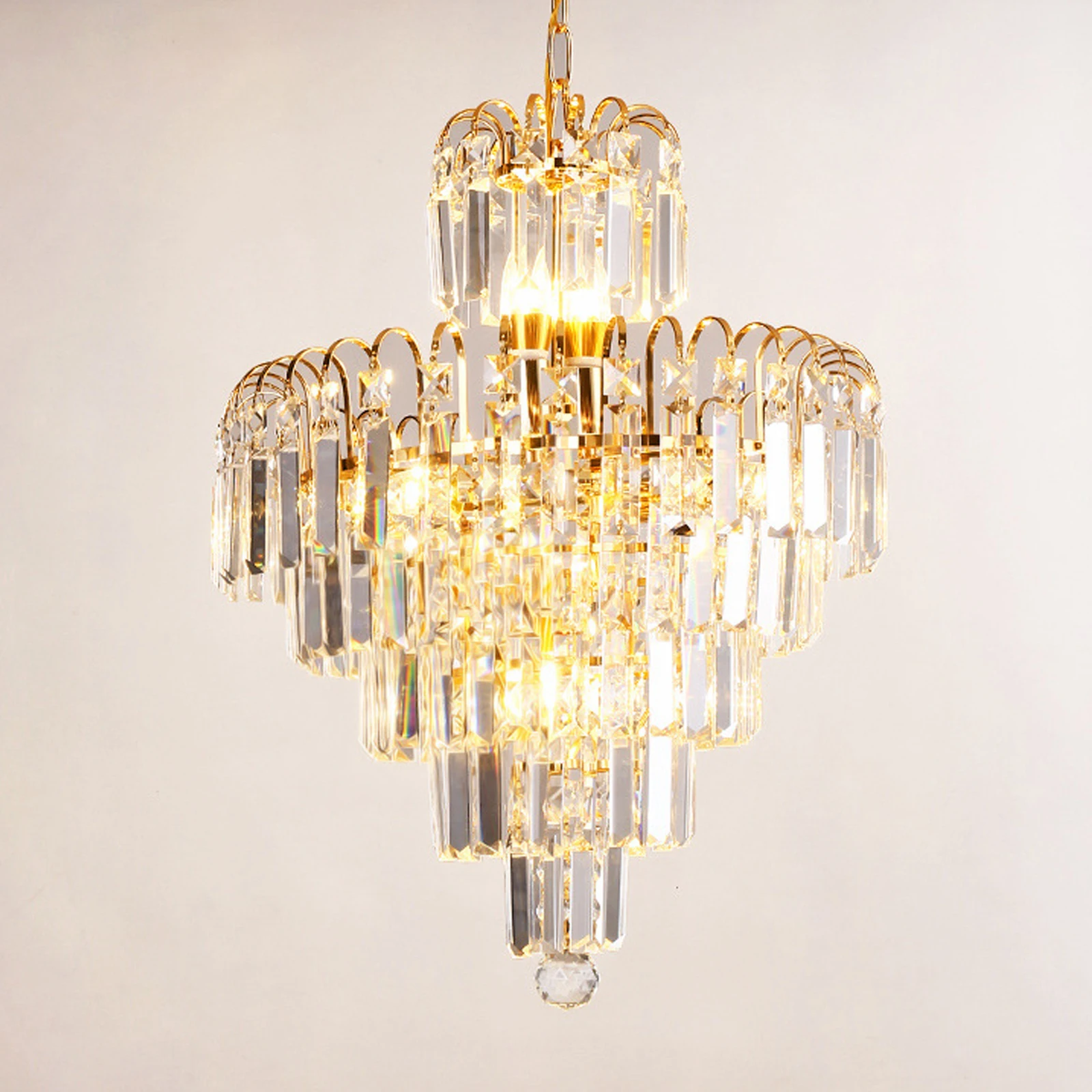 Gold Elegant Crystal Chandelier Modern Ceiling Light Pendant Fixture Lighting Lamp Metal+Glass for Living Room, Dining Room