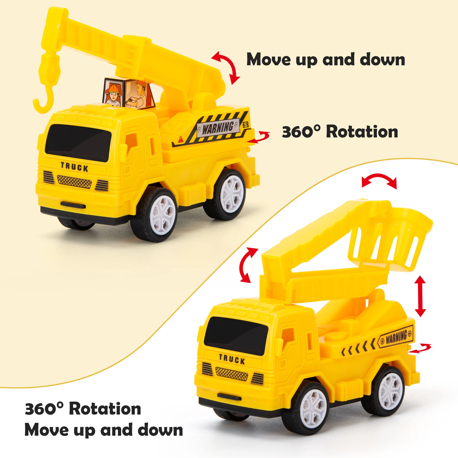 Set di giocattoli per veicoli da costruzione, giocattoli per ragazzi, include veicoli da costruzione pull-back, gru a torre e altri accessori e mappe di scena, interazione familiare/regali per le vacanze/Natale