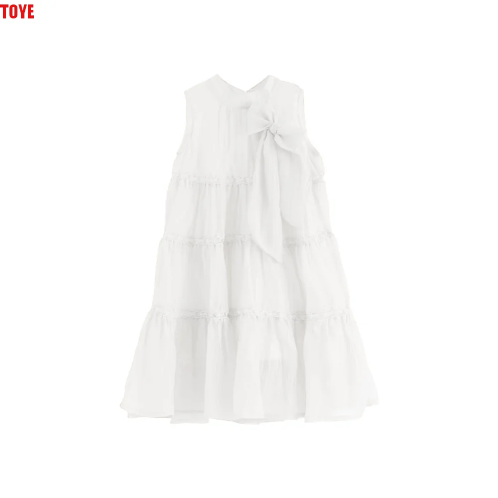 

Fashion Ruffle Girls Princess Dress Loose Children Summer Cake Dress Party Large Bow Teens Long Dress Students
