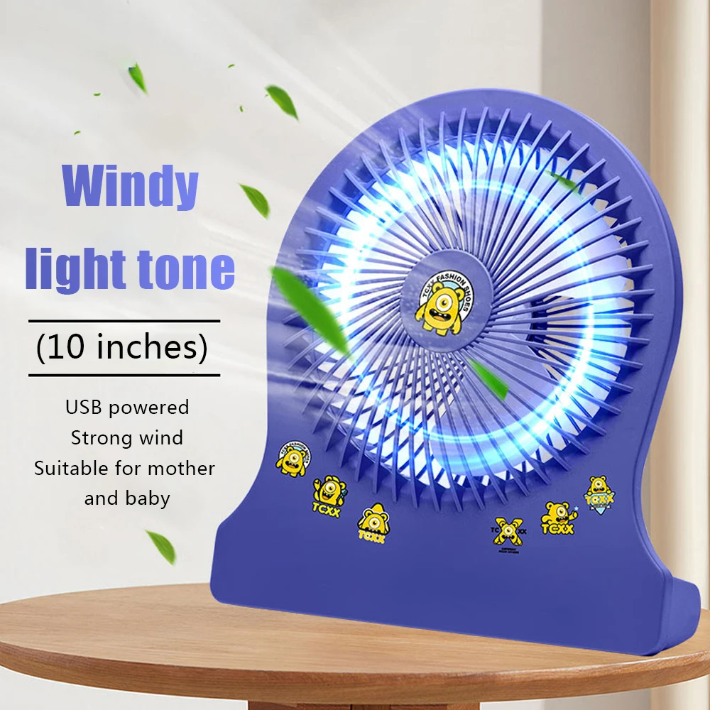 Pequeno ventilador de mesa portátil leve portátil usb carregamento estudante dormitório cartão do escritório amor dos desenhos animados mudo economia energia