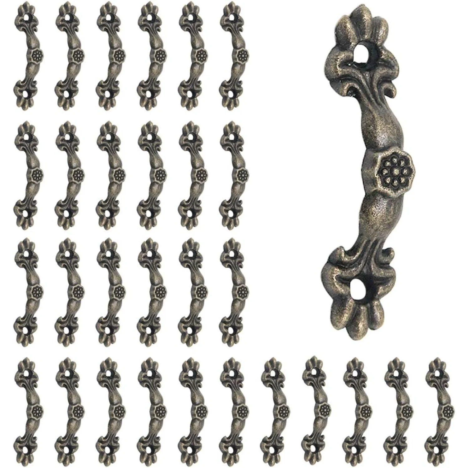 

30 PCS Bronze Decorative Antique Handle Pull for Jewelry Case Box with Mounting Screws, Arch Shape, 1.7" X 0.4"