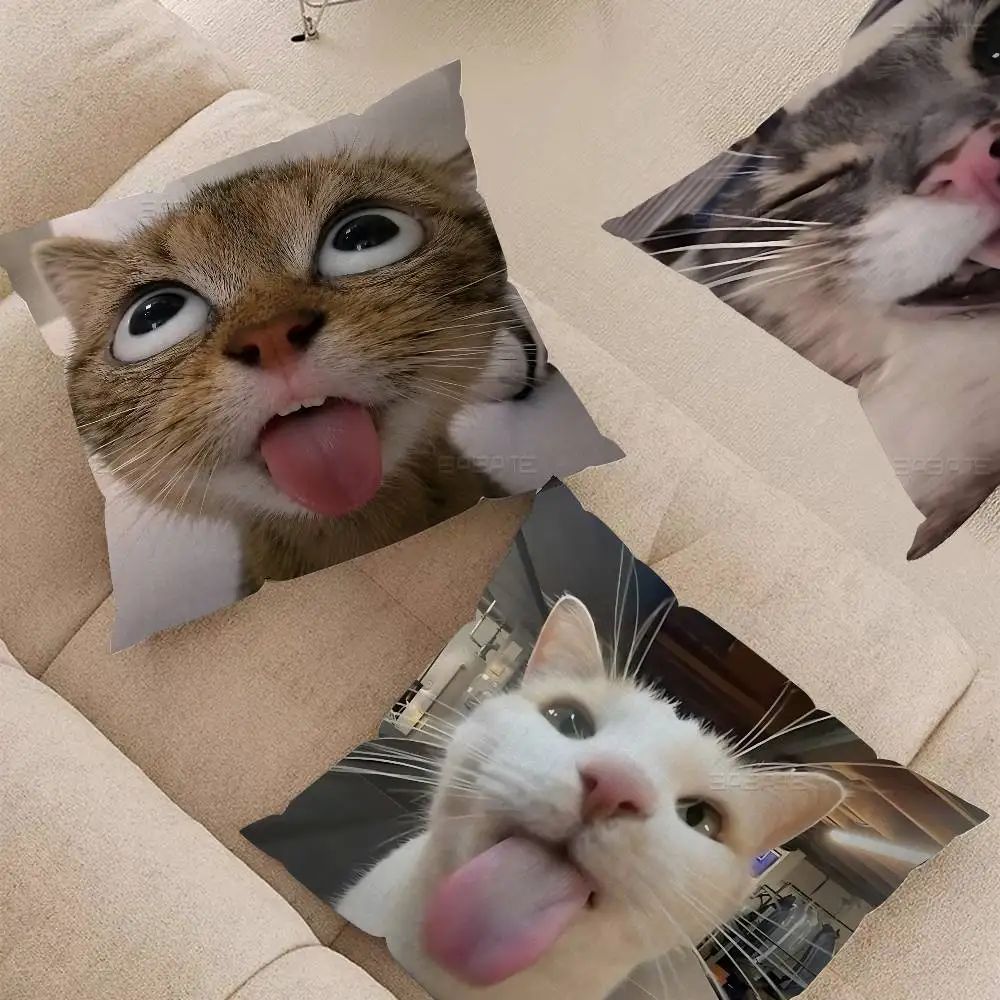 The Cat with Its Tongue Sticking Out Personalized Pillow Dust Cover Bedroom Party Decoration Pillowcase Birthday Children Gift