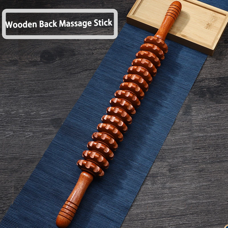 16 Beads Rolling Universal Back Needle Massage Tendons Beech Wood Scraping Stick Point Treatment Guasha Relax Therapy Tool