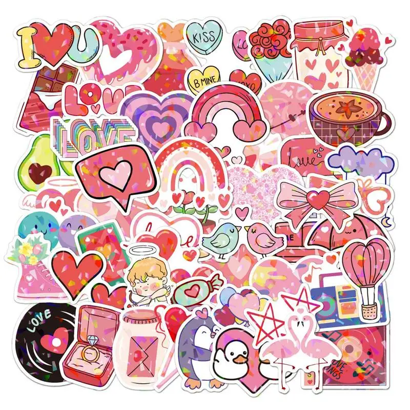 

100pcs Colorful Wedding Scrapbook Stickers Cute Pink Love Sticker Valentine's Day Stickers Laptop Mugs Phone Case Stickers Decor