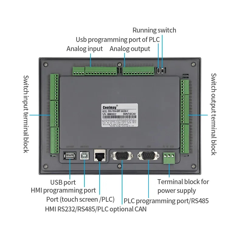 Coolmay 10-дюймовый HMI PLC с сенсорным экраном, цифровой программируемый логический контроллер, универсальная машина