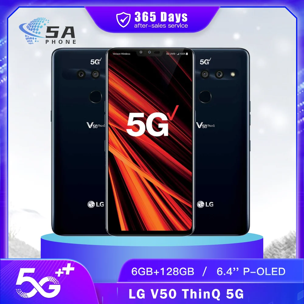 Original LG V50 V500EM 5G Mobile Phone NFC 6GB+128GB Fingerprint 6.4'' 12MP+16MP+8MP+5MP Snapdragon 855 Octa-Core SmartPhone