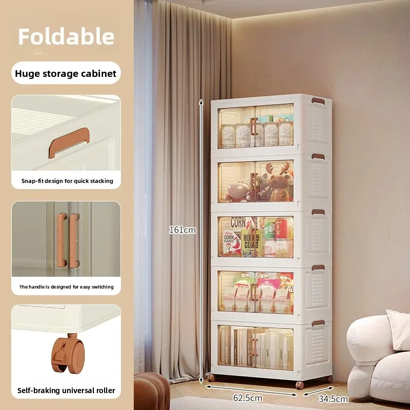 Multi-functional Storage cabinet Locker Folding bedroom Toys Sundries Snacks Double door Multi-layer finishing storage box
