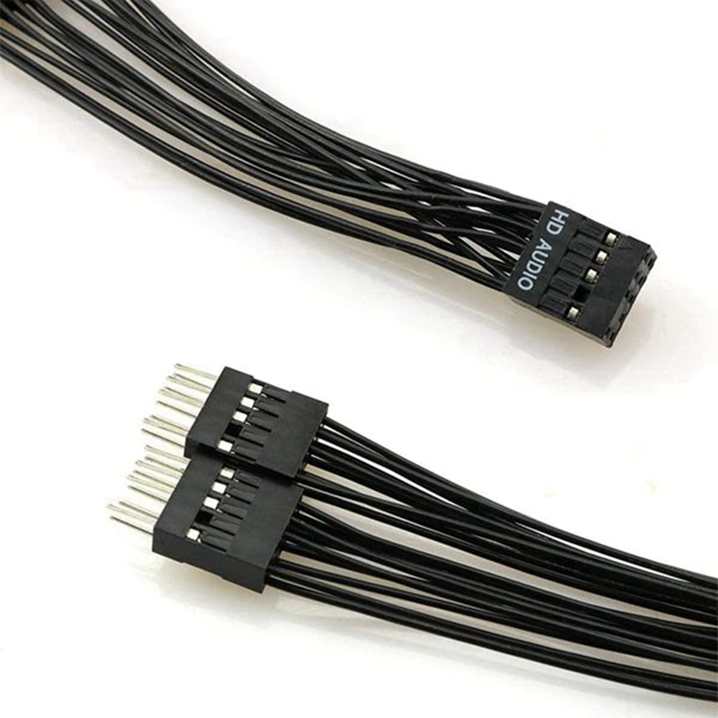 2X Motherboard Audio HD Extension Cable 9Pin 1 Female To 2 Male Y Splitter Cable Black For PC DIY 10Cm
