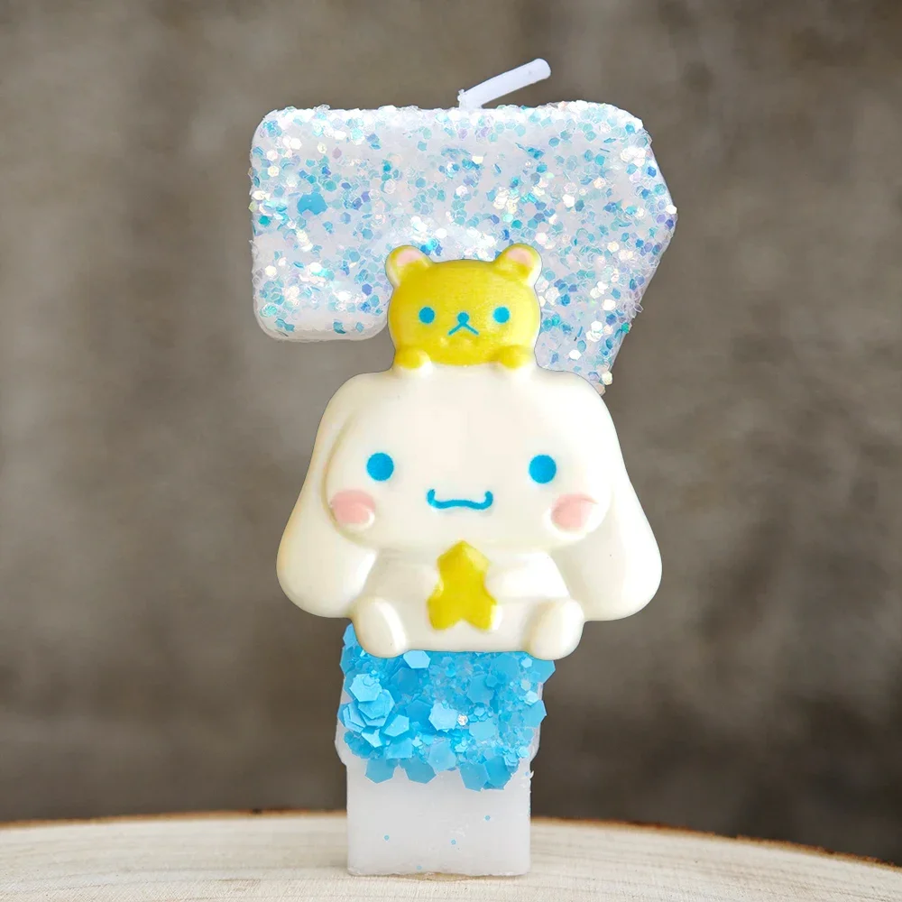 Kawaii Cinnamoroll Cartoon-Themen Glitzerkerze Kinder Geburtstagskerze Dekorationen Tortendekoration Baby-Shower Party-Zubehör – Detail 19