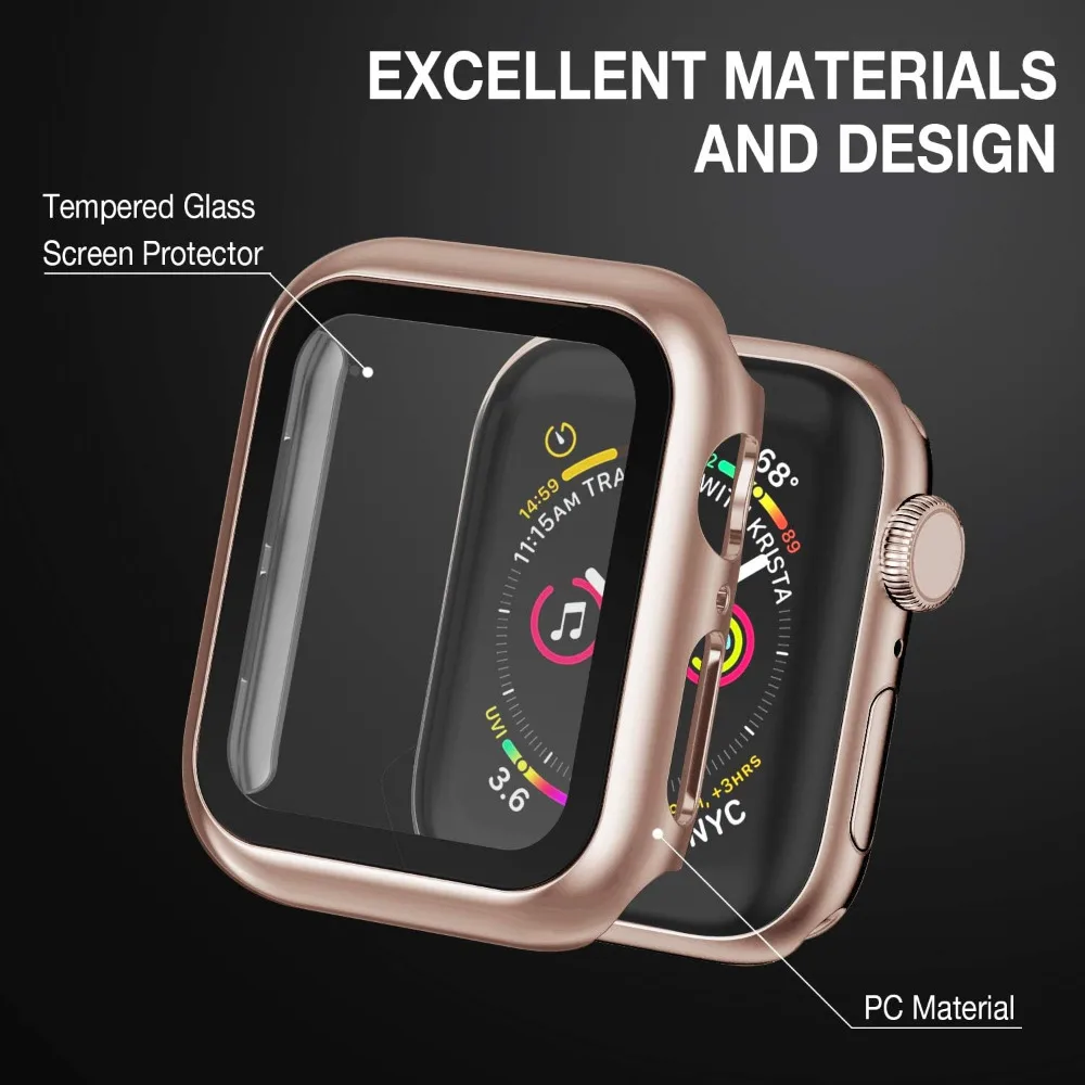 Case for Apple Watch 45mm 41mm 44mm 40mm 42mm Screen Protector Plated Cover+Glass 2 in1 Accessories iWatch Series 9 8 7 6 5 3 se