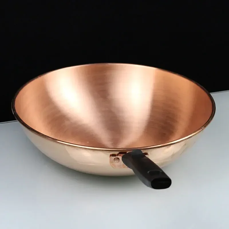 Chinese Copper Wok Frying Pan Hand-thickened Purple Copper Wok Kitchen Utensils Anthracite Coal Gas Round Bottom Egg Frying Pan