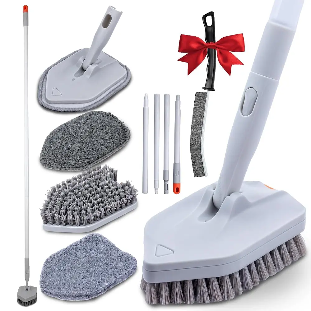 

Щетка для мытья плитки и душевых кабин с длинной ручкой, 3-в-1, с 3 съемными насадками, не царапающими поверхность, 56