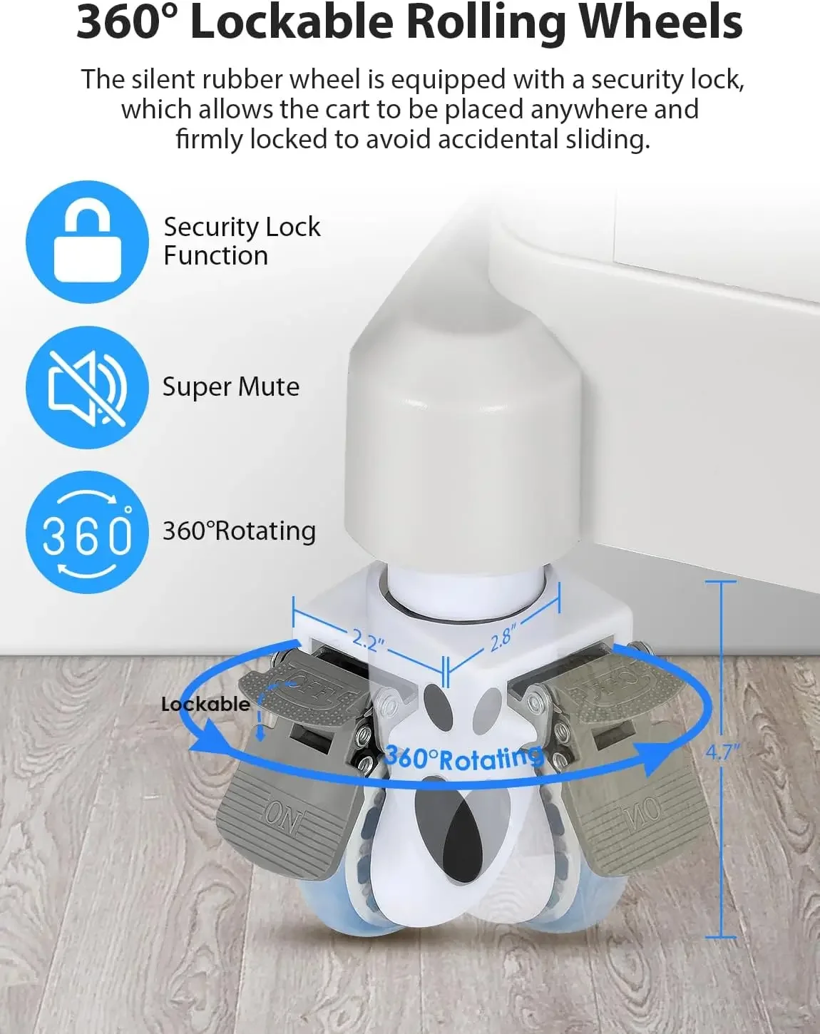 Trolley Cart for Portable Ultrasound Imaging Scanner Vehicle Trolley Beauty Storage Cart 110 LBS Load with 3 Drawers 4 Wheels