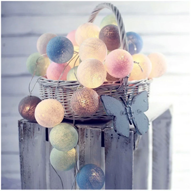 

USB Colorfull Cotton Garland LED Balls Christmas String Holiday Lights for Home Decoration Wedding Fairy Bedroom Decor