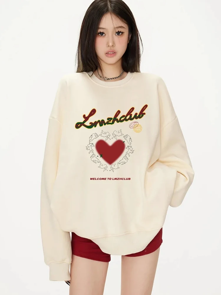 Jmprs ملابس الشارع الشهير ريترو الحب البلوز المرأة القطن الخالص بلوفرات كبيرة الحجم الأمريكية خمر رسالة سيدة فضفاضة لطيف بلايز عادية