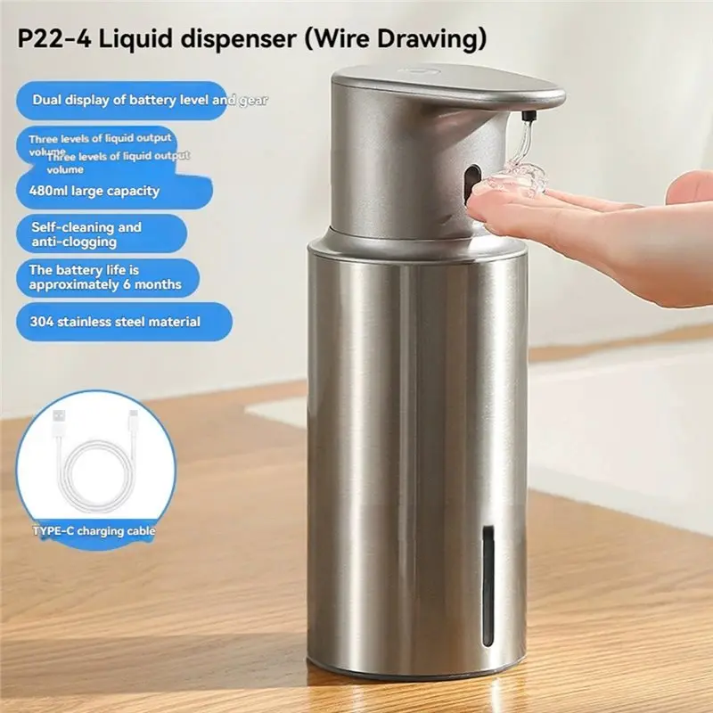 Touchless Hand Liquid Soap Dispenser 480Ml Rechargeable Automatic Gel Dispenser For Bathroom Kitchen A-A77G