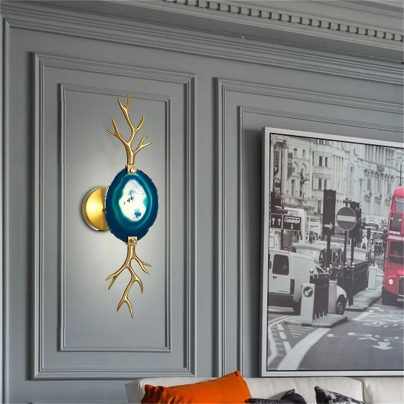 BERTH Modern Luxury Wall Lamp Brass Agate Sconce LED Decorative Fancy Lights For Room Corridor