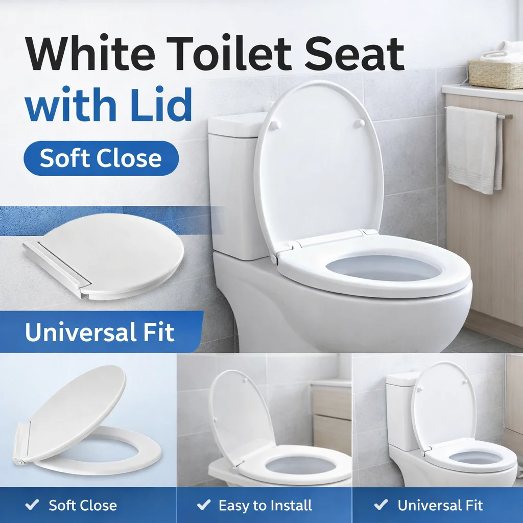 

Премиальная крышка для унитаза с функцией плавного закрывания, универсальная для дома и коммерческих помещений.