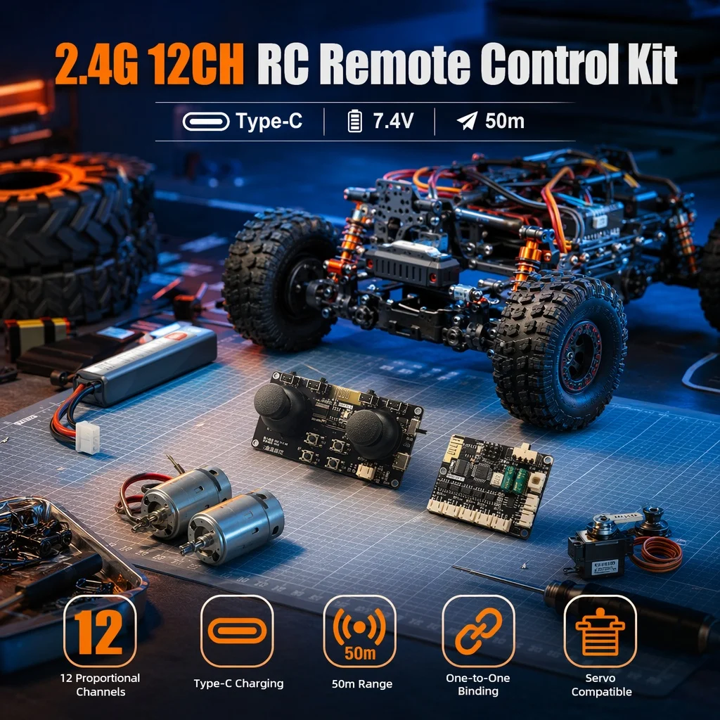 2.4G 12CH Full Proportional Speed RC Remote Control Kit Type-C Charging 7.4V 3.5A 50m Distance RC Car Robot DIY Module