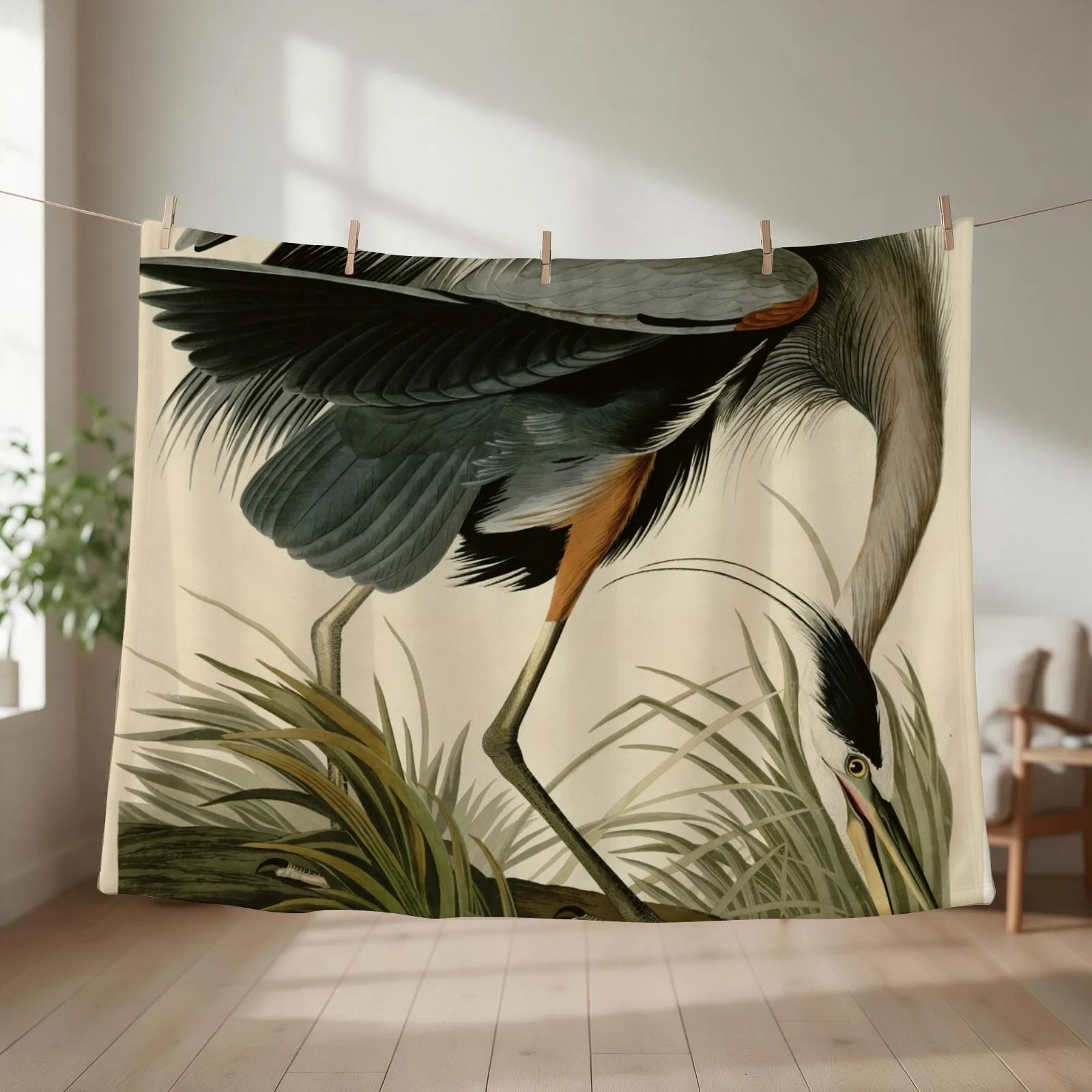 Detail Great blue Heron / Cropped / Birds of America / Vintage watercolour birds fragments original background Throw Blanket