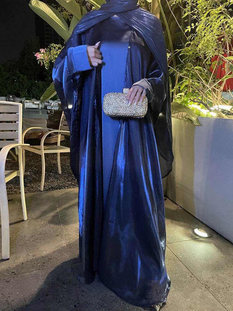 

Роскошное яркое платье с длинными рукавами, платье и пальто, костюмы, мусульманский новый свободный плиссированный наряд для поездок на работу, элегантный женский банкетный однотонный комплект