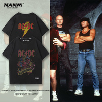 ACDC band's short-sleeved 100% pure cotton T-shirts for both men and women, retro printed metal rock trendy ins short-sleeved