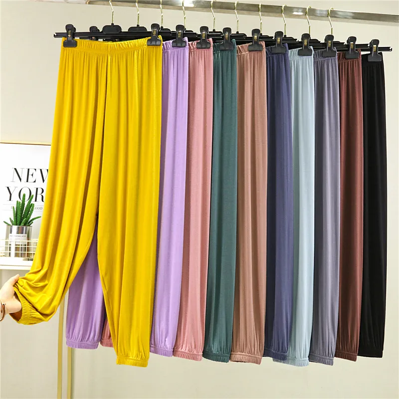 

Женские летние тонкие свободные брюки-шаровары из модала с высокой талией, повседневные, больших размеров, утягивающие, длиной 7/8, спортивные