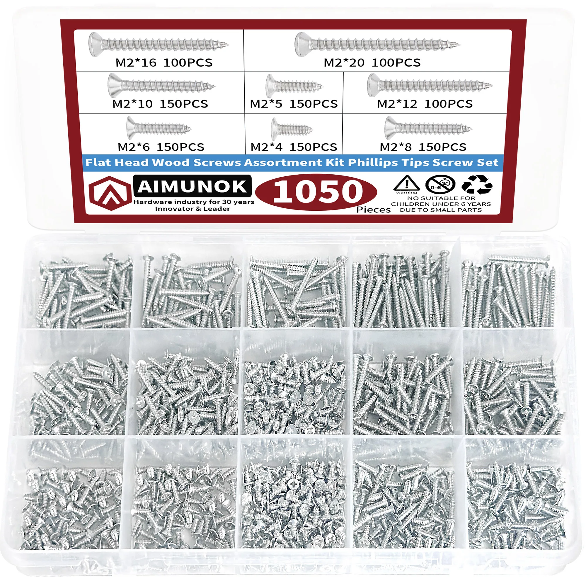 1050 Pcs kit High strength flat head screw classification kit crosshead screw combination of iron