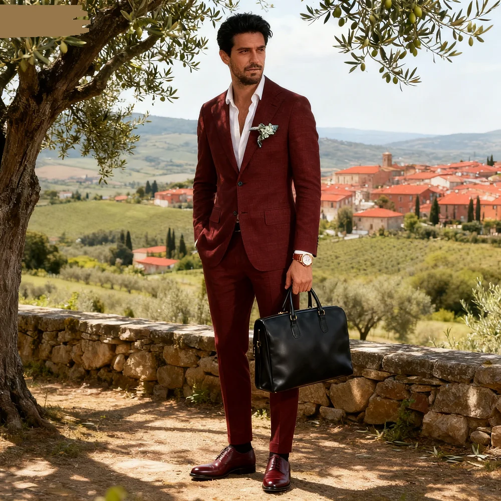 

Men's Casual Linen Terno 2-Piece Set Slim Fit Blazer And Pants Summer Beach Wedding Party Dance Groomsmen Smokin' Attire