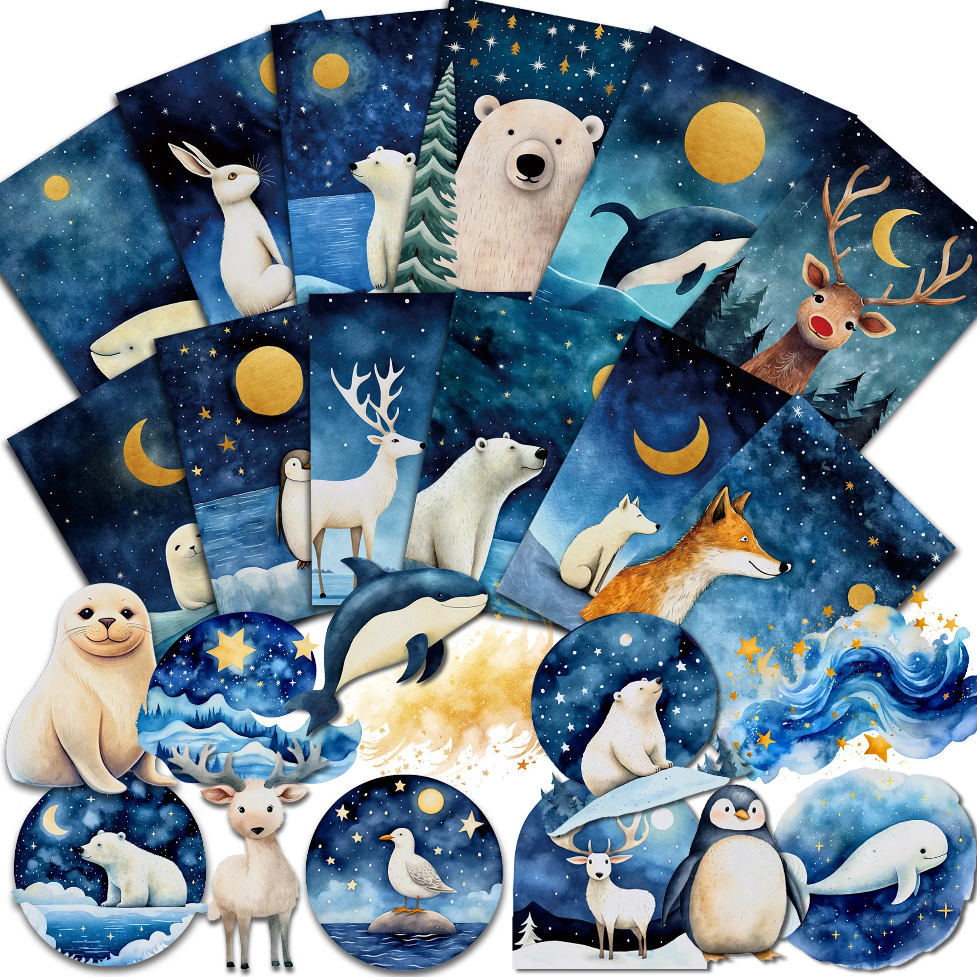 JAIIMAN 달빛 동물 두꺼운 필기 DIY 카드 세트, 스크랩북 용품, 정크 저널 키트, 공예품, 52 장 (카드 + 스티커)