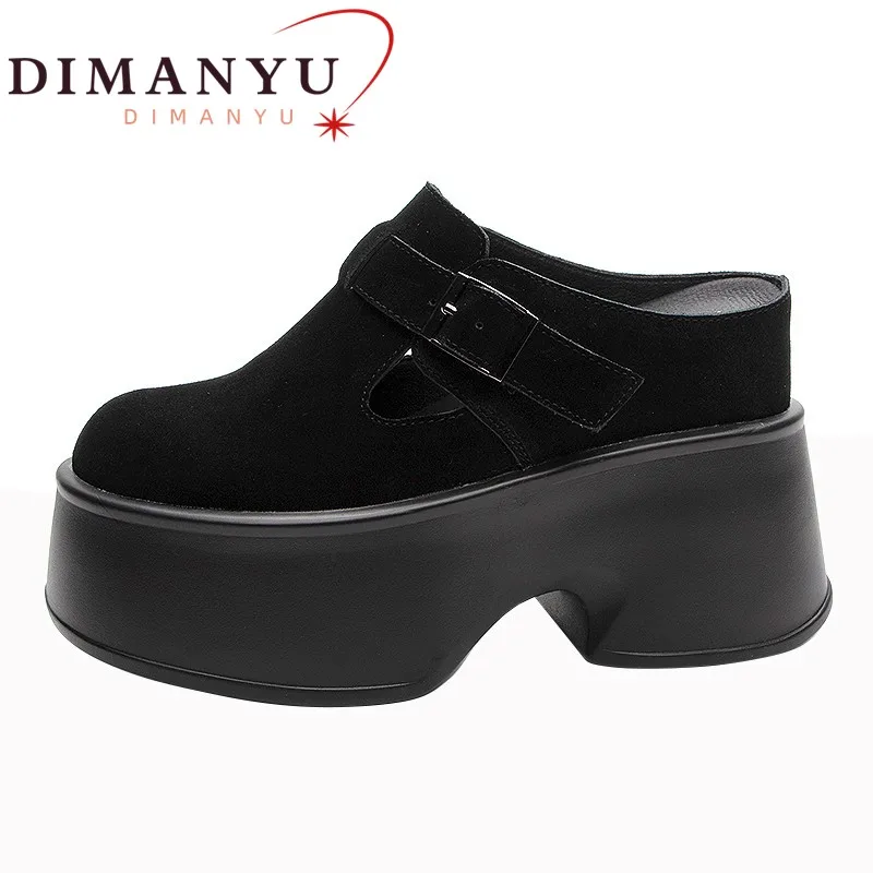 DIMANYU-mocasines Retro de tacón alto para mujer, calzado informal de piel auténtica y ante, con plataforma, Primavera, 2024