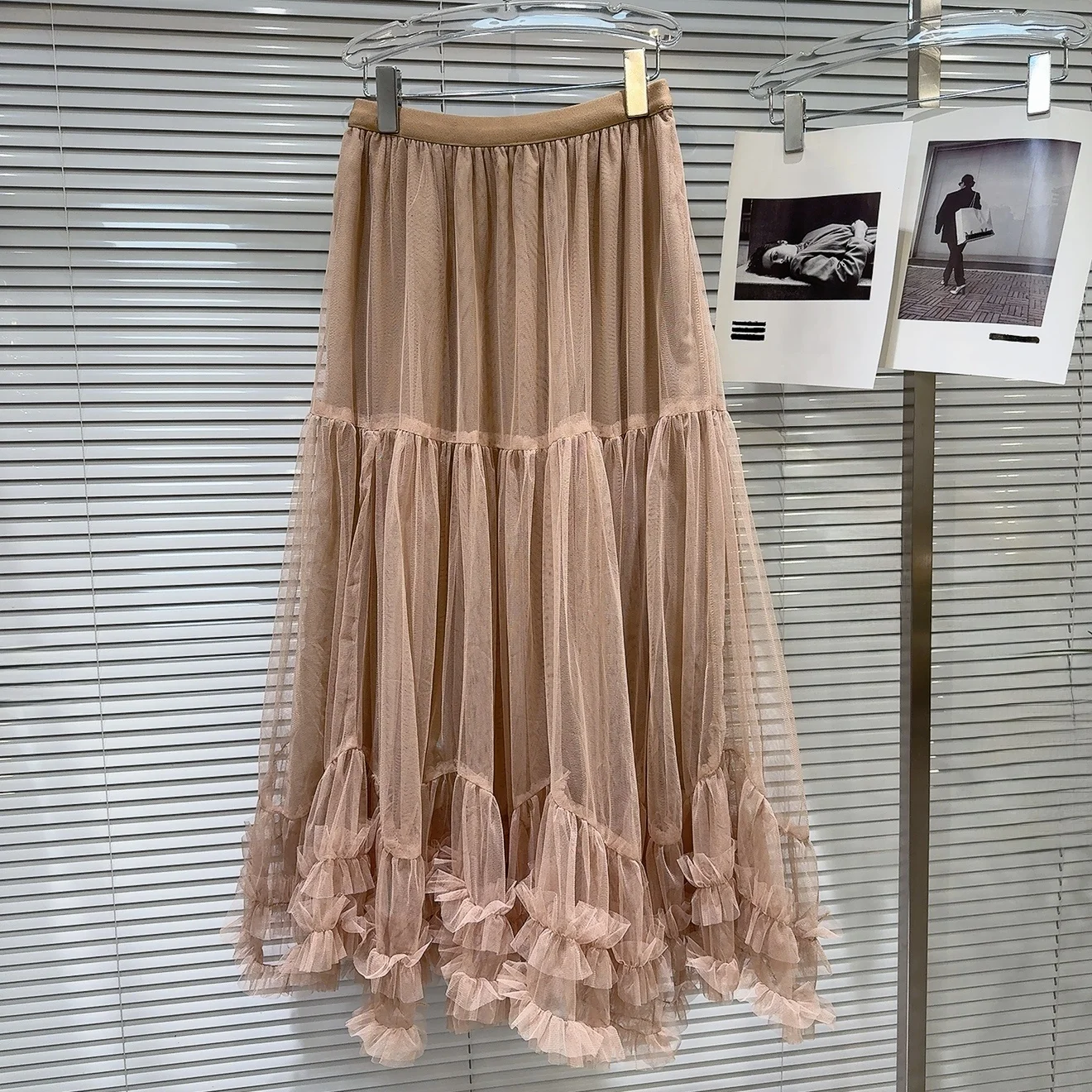 Jupe longue douce pour femmes, avec oreilles en bois, ourlet en dentelle, filet d'épissure, jupe Midi Ele Chic pour dames