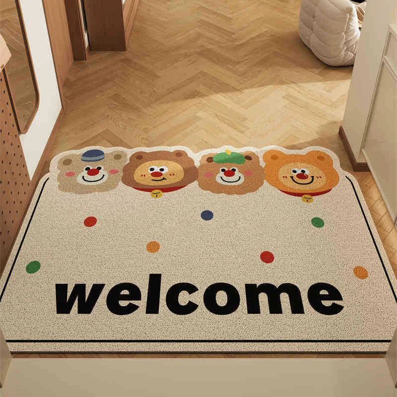 VIKAMA Cartoon Cute Bear Crystal Velvet Carpet Living Room Bathroom Entrance Door Door Dirty And Non-Slip Mat Home Decoration