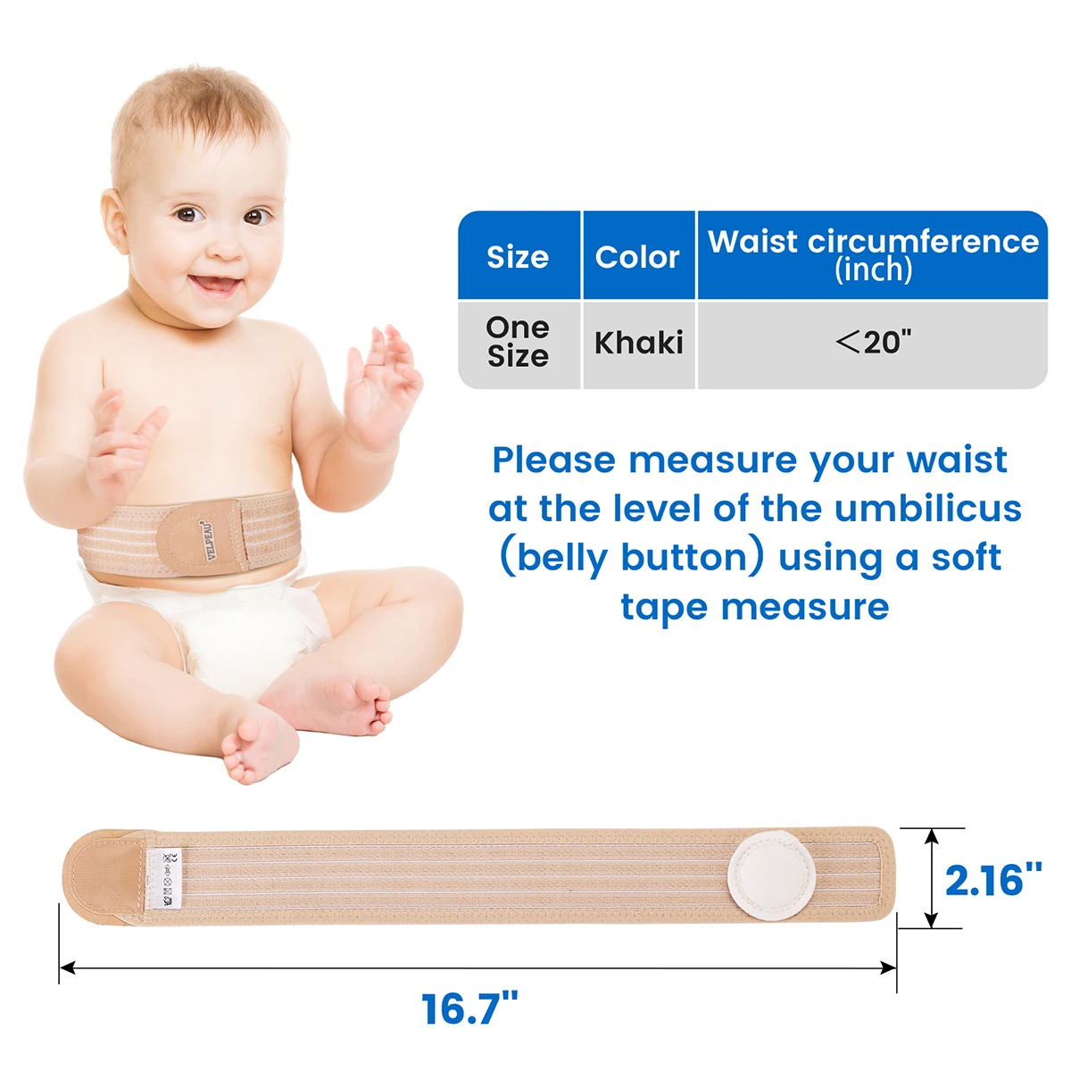 VELPEAU Umbilical Hernia Belt Baby, Infant Belly Button Band Wrap Truss Abdominal Binder Adjustable Navel Support for Kids