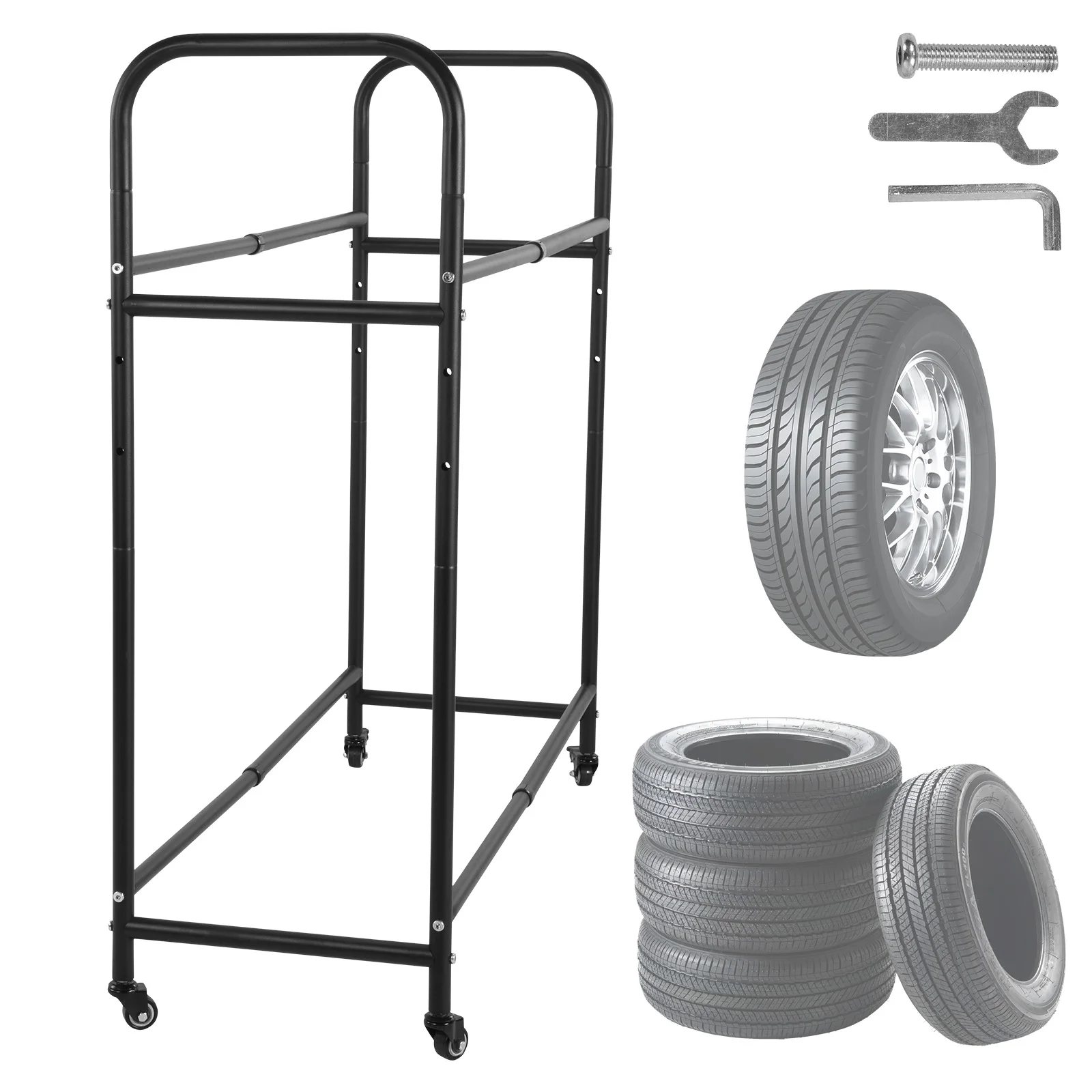 Tire Storage Rack 24.8-42.51x15.35x44.09 Inch Adjustable Rolling Tire Rack with 4 Swivel Casters for Garage Indoor/Outdoor Use