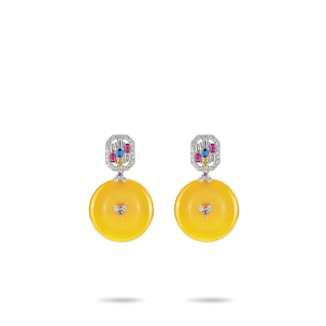 

ZOCA S925 Sterling Silver Inlaid Canary Stone Round Drop Yellow Agate Jewelry Earrings For Women Fine Jewelry Wholesale