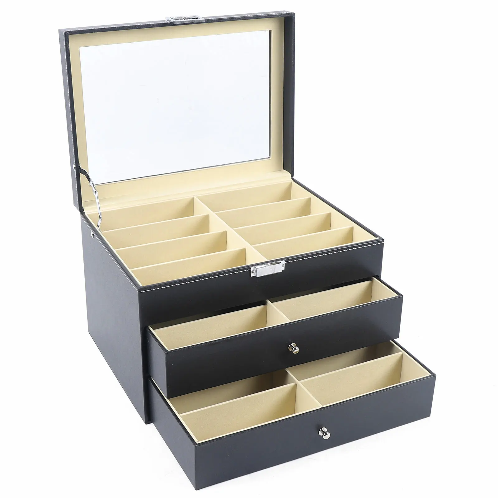 

24 Slots Glasses Box Display Storage Case Organizer Leather For Sunglasses Eyewear Protection