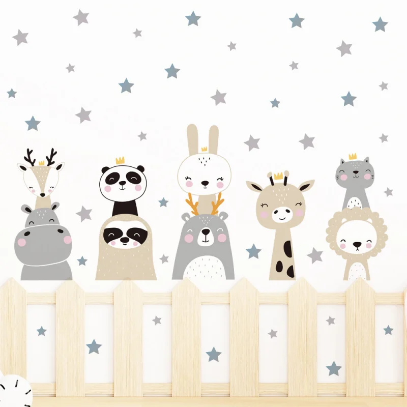 

New Kids Room Decor Self-Adhesive Sticker, Cartoon Animal Star Wall Decal, Peel and Stick Art