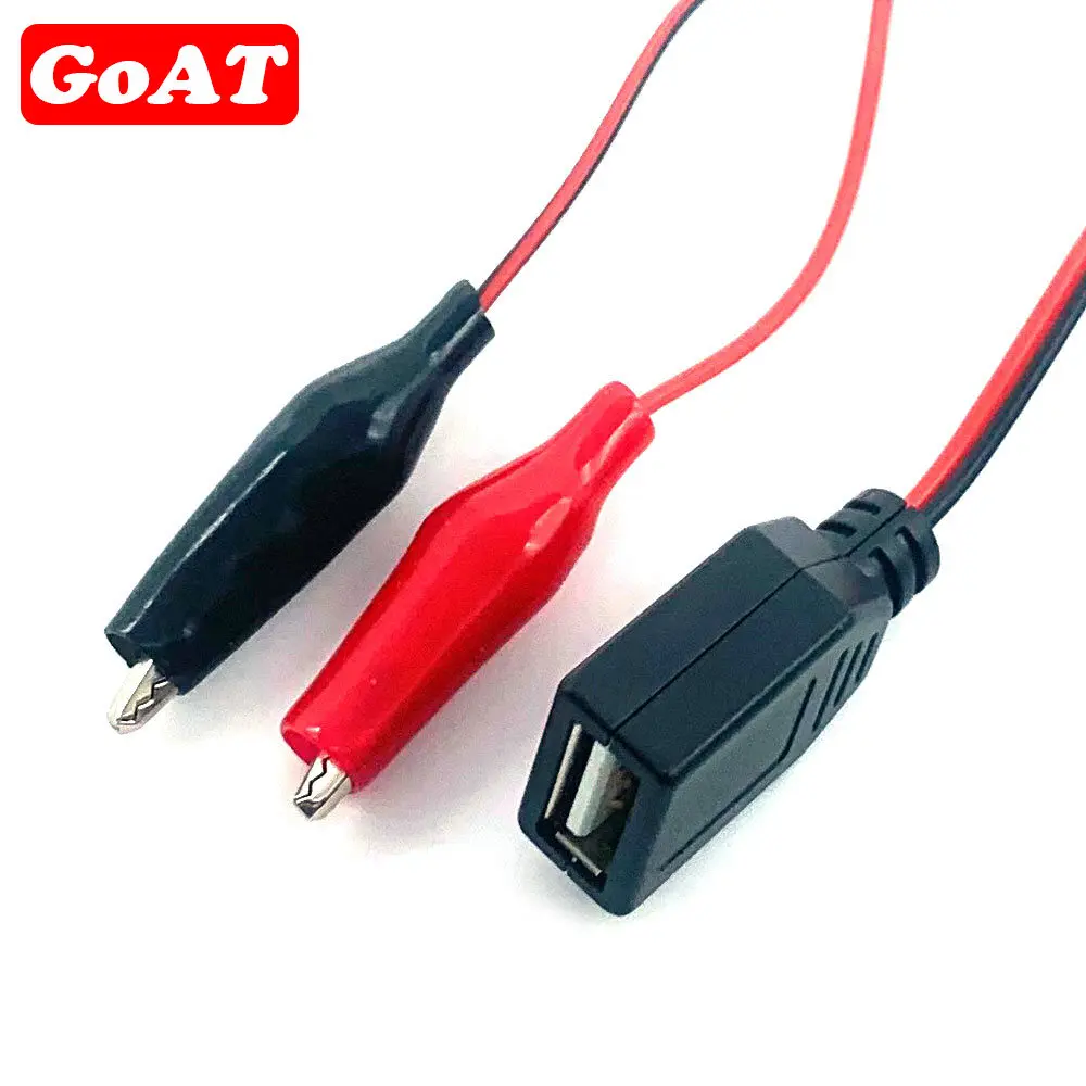 USB Female Connector to Alligator Test Clips Clamp to USB Male Connector Power Supply Adapter Wire 58cm Cable Red and Black