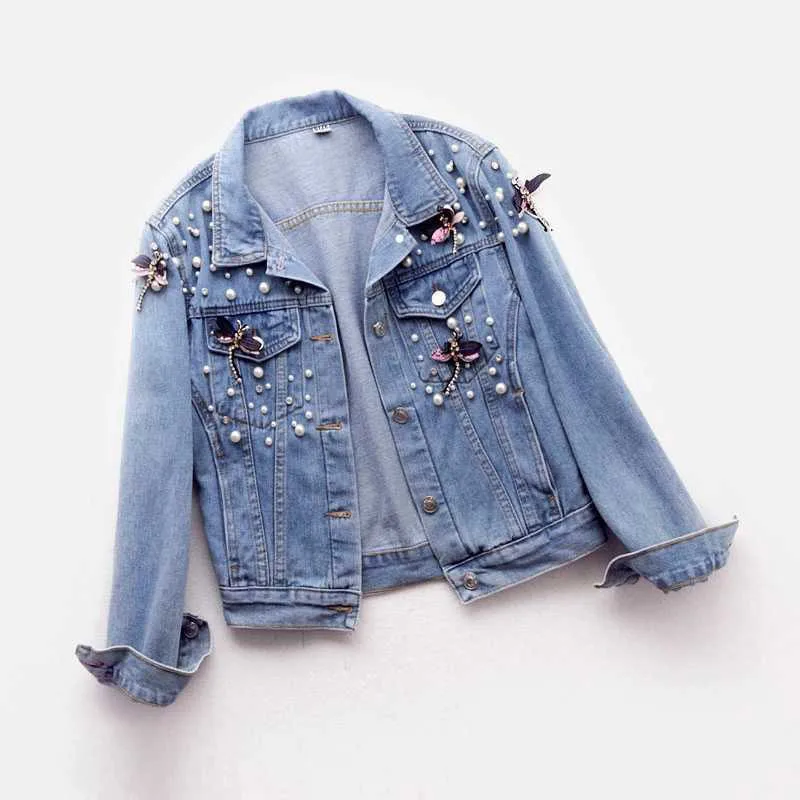 New Fashion Autumn Embroidered Denim Jacket Student Female Korean Loose Short Basic Coat Female Casual Motorcycle Jackets Tide