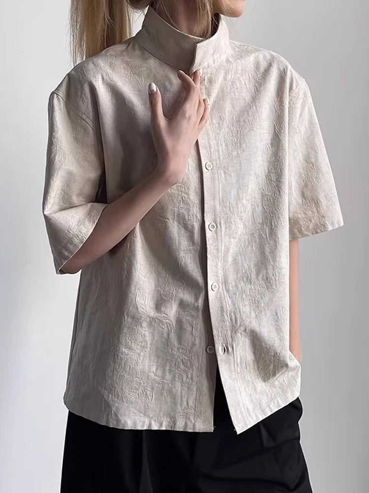 

New Chinese Sle Floral Relief ort Sve Men's irt CleanFit ort Collar f Sve Breathable Summer Faion Casual S...