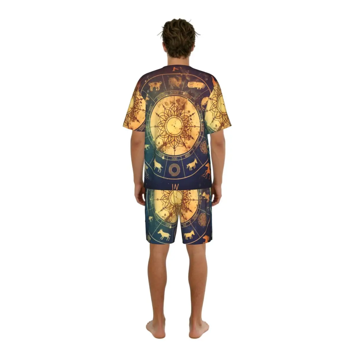 Men's Casual Pajama Set Short Sleeve T-shirt Shorts Horoscope Symbols Zodiac Home Clothes Sleep Suit