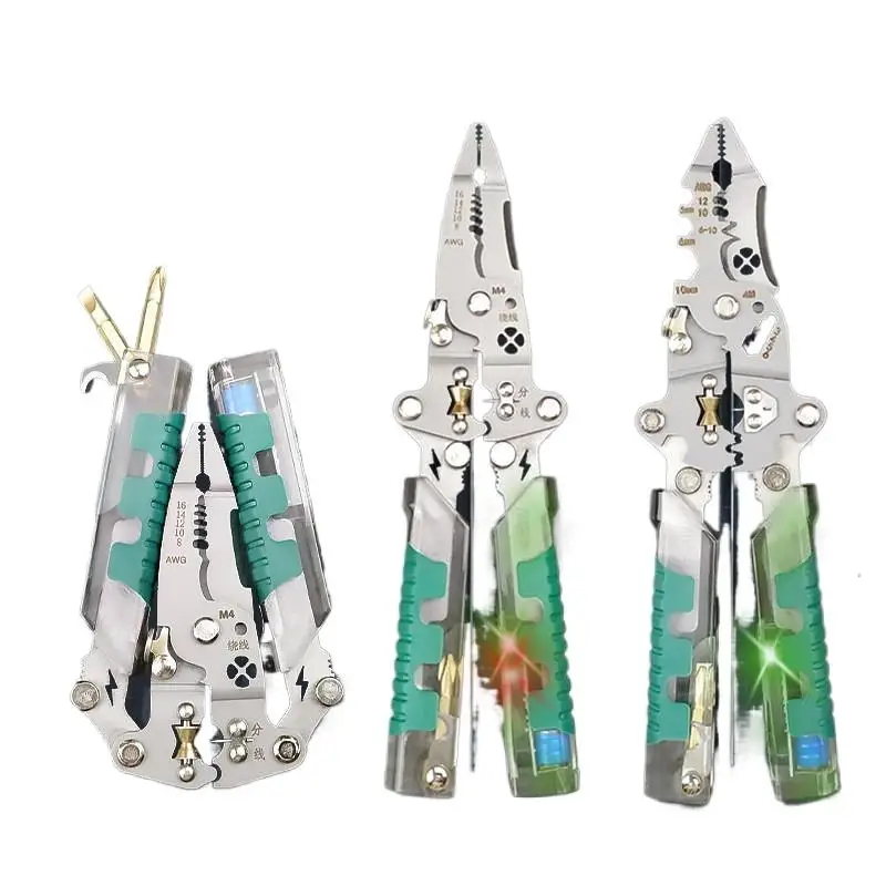 Multifunctional Wire Stripper With Electrical Test Pen Foldable Cable Cutter Crimper Tool, Electrical Folding Pliers For Cutting