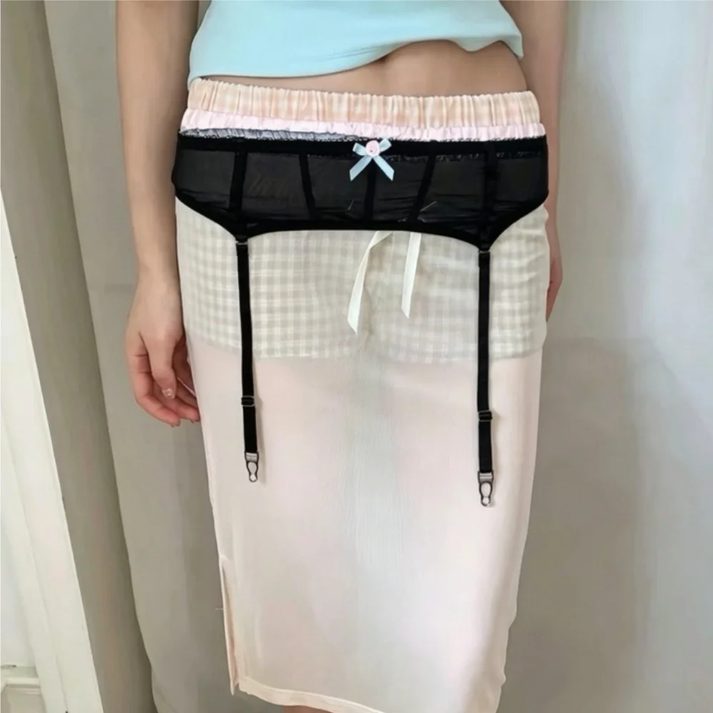 Sweet Mesh Garter Belt Ladies Sheer Waist Corset Metal Clips Adjustable Suspender Strap Harajuku Streetwear Layering Accessory