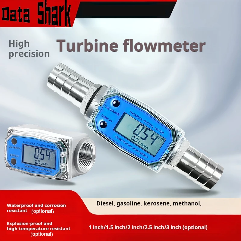 Electronic turbine flowmeter aluminum alloy diesel gasoline methanol kerosene meter battery type 3” digital flow meter for fuel