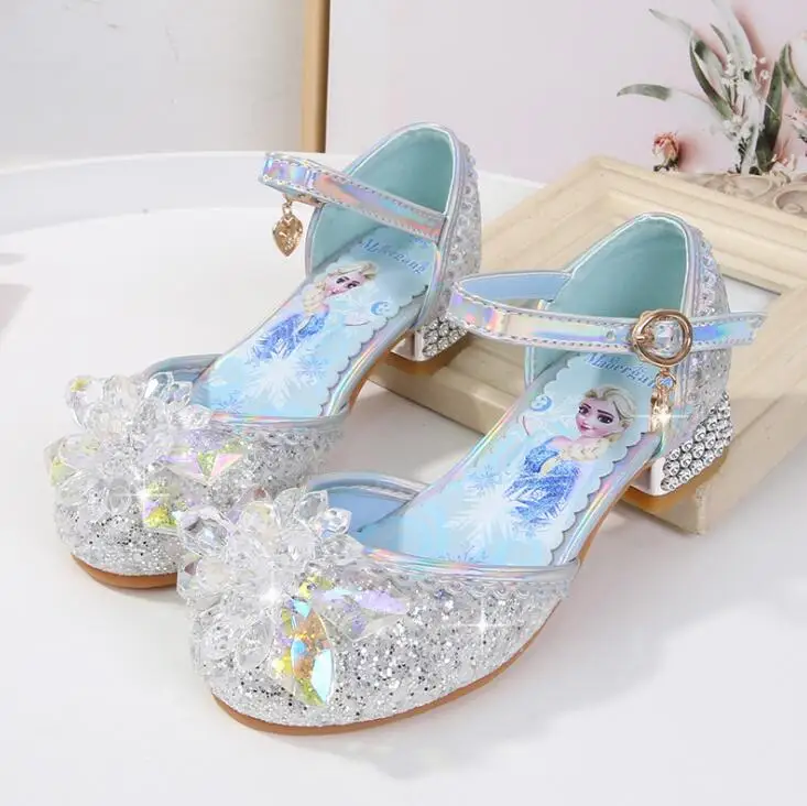 Disney-Chaussures de princesse à talons hauts pour enfants, sandales d\'été pour petites filles, chaussures en cristal pour bébé, nouveau