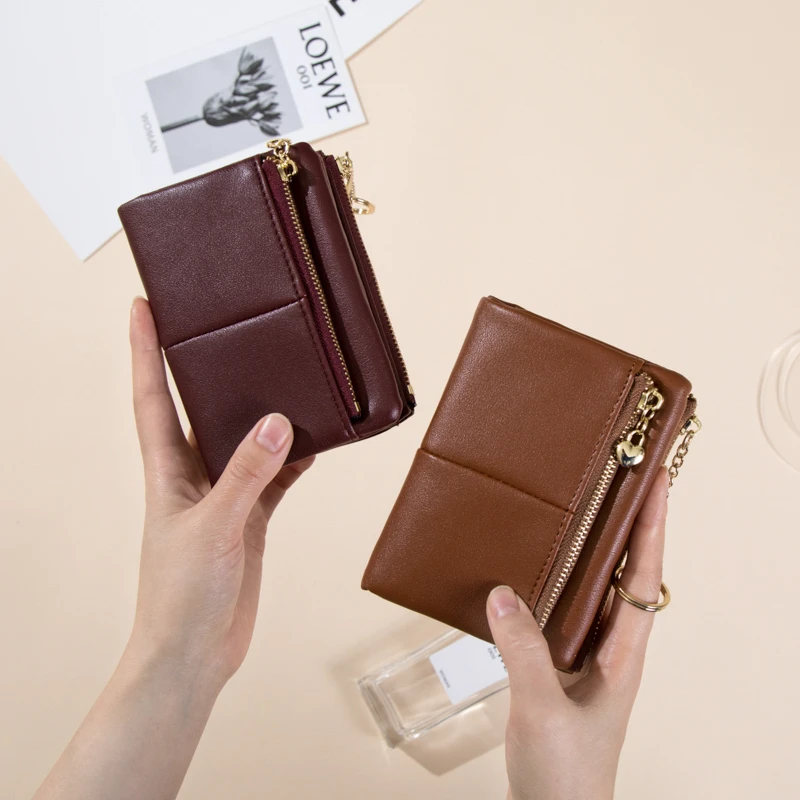 

Тройной женский кошелек, короткий компактный кошелек с несколькими отделениями для карт и карманом для монет