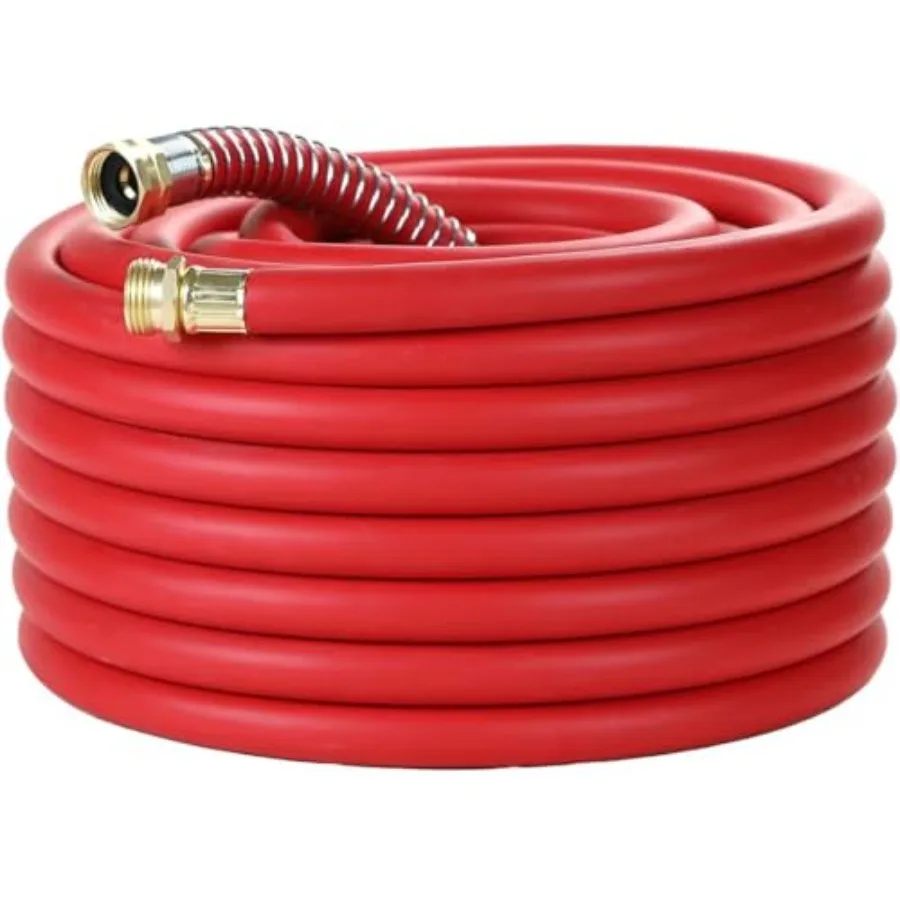 

75FT x 5/8 Heavy Duty Rubber Garden Hose with Five-Layered Braiding for Hot/Cold Water 1000PSI Burst 200PSI Working Red